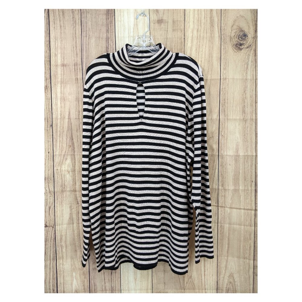 LANE BRYANT Metallic Rose Gold Striped Turtleneck Sweater Keyhole Cutout…